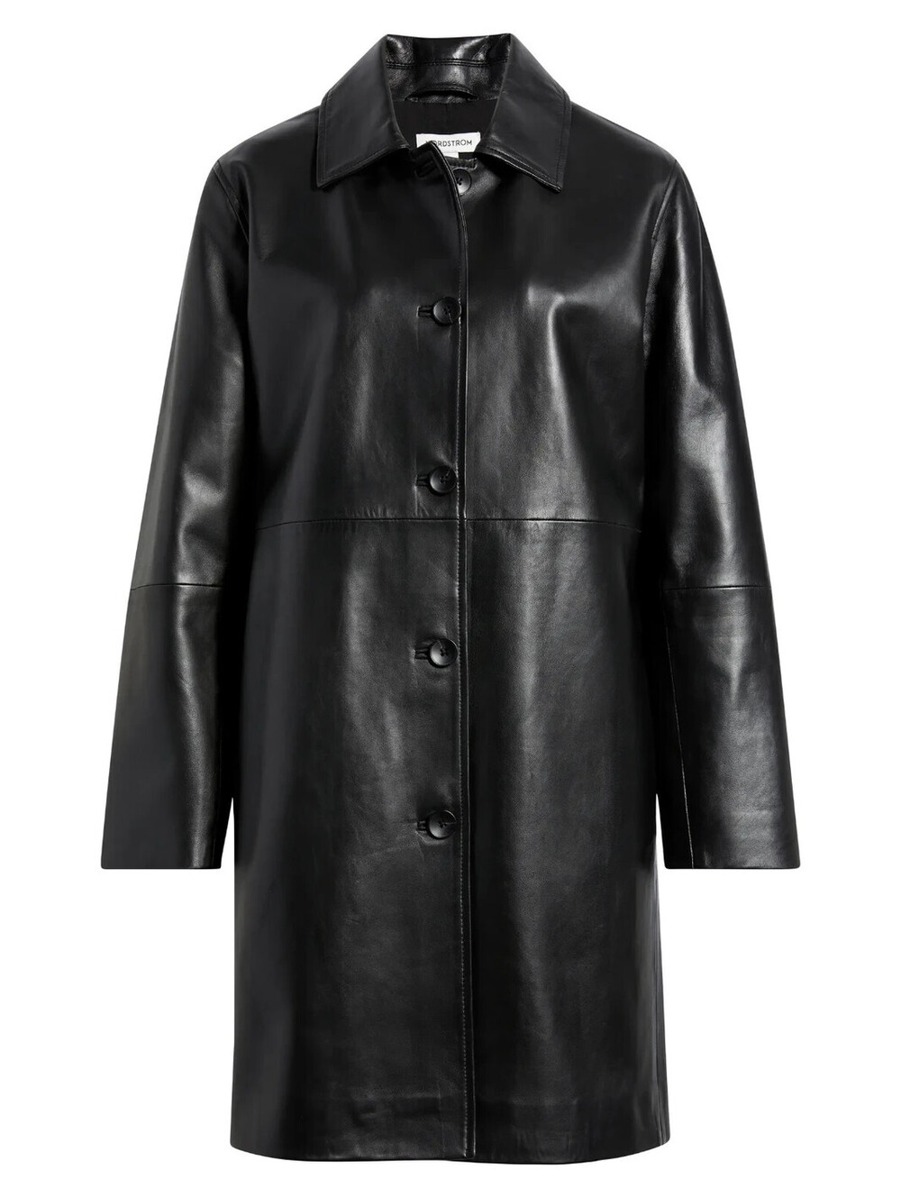 NEW, Nordstrom Long Leather Jacket In Black sz S #MD2577